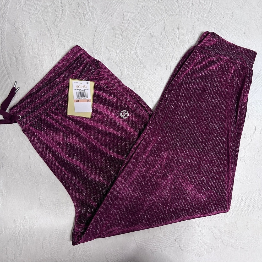 Michael Kors Women's Size 2X Purple Drawstring Jogger Pants Metallic Party Cool